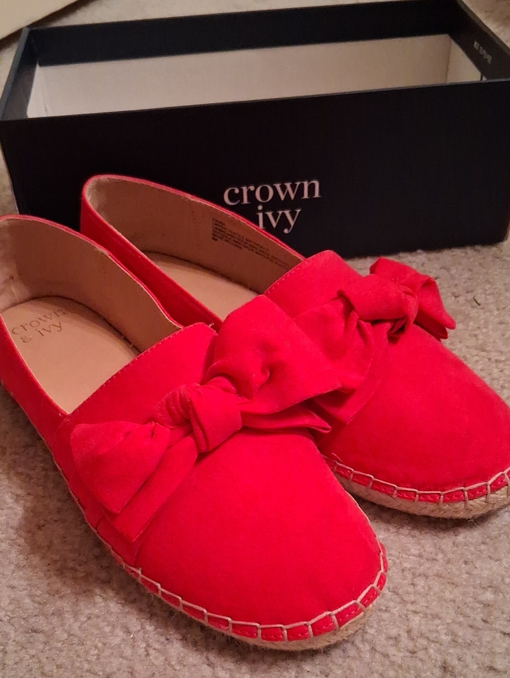 crown & ivy Fuschia Bow Espadrille Slip-Ons Size 9